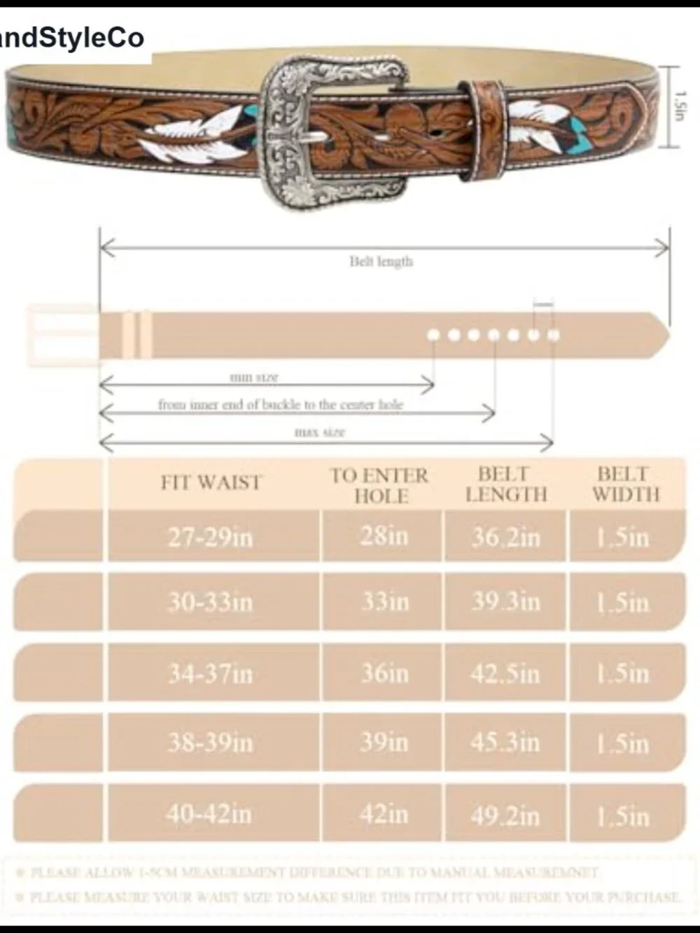Western Belt with Feather Print Removable Buckle 1.5